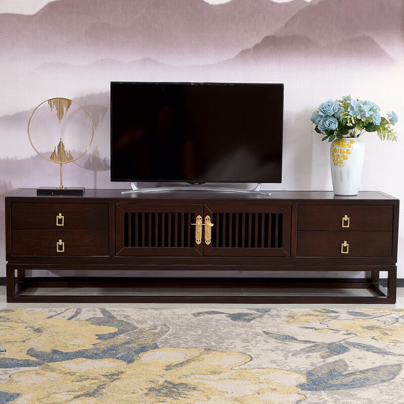 一米风新中式全实木电视柜 现代简约卧室复古中式电视柜 电视柜