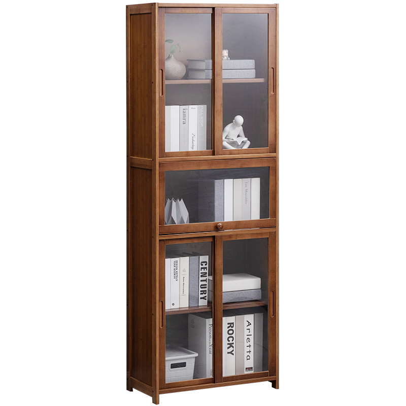 淘之良品落地书柜子客厅置物简易家用带门书橱办公室书房学生宿舍可储物小柜子多功能加厚展示柜杂物收纳柜 【透明双向移门】茶色-五层60长(五门)
