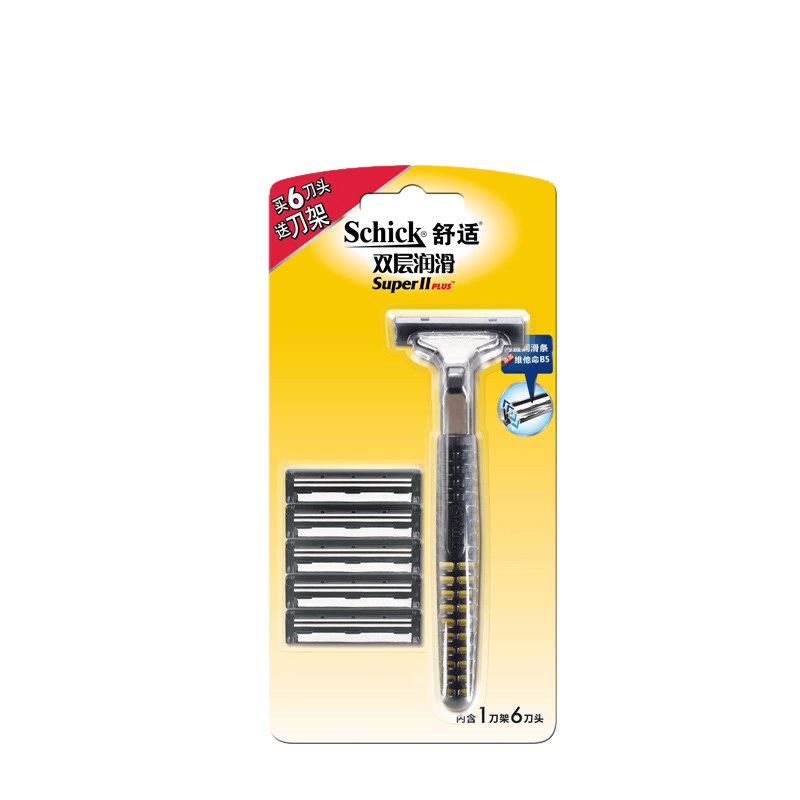 舒适（Schick）剃须刀刮胡刀剃胡刀修胡刀手动男士 刀头刀架 2层刀片 双层润滑 1刀架6刀头