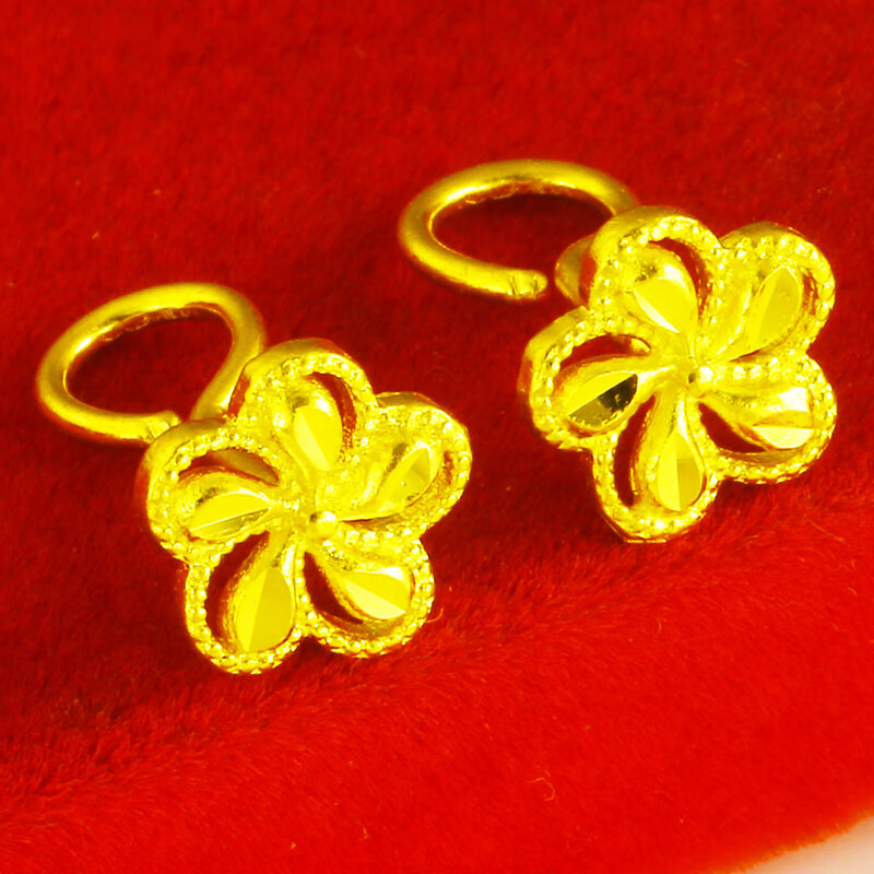 千影珠宝黄金耳钉女款9999足金耳环素金首饰弯钩真金耳饰凤尾纹送女友