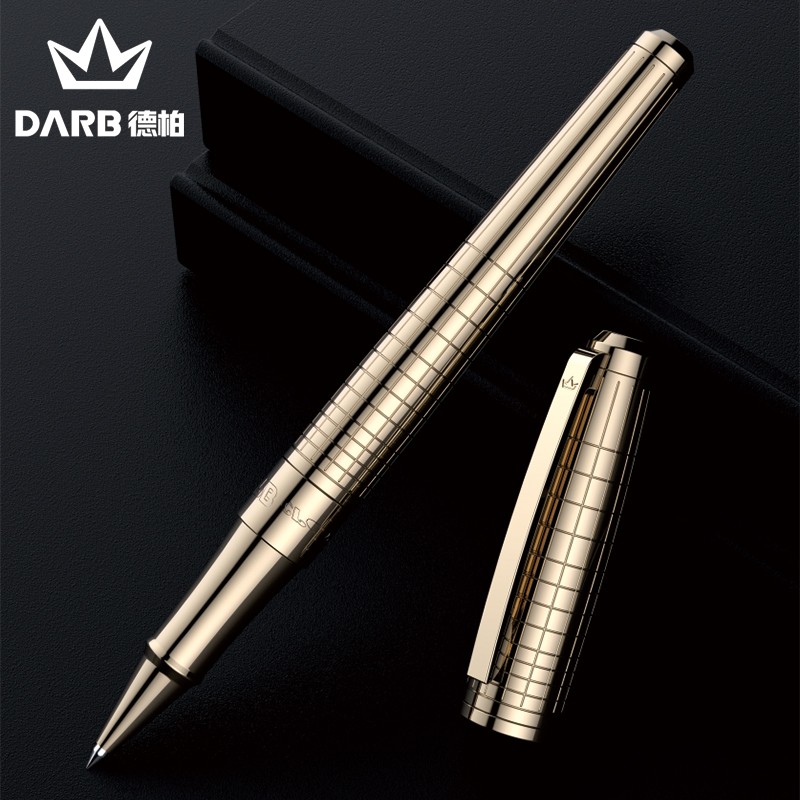 德柏(DARB)寶珠筆金屬鍍金刻花工藝商務(wù)辦公成人簽字筆0.5mm黑碳素 香檳金 禮盒裝【配3支德柏原裝替芯】