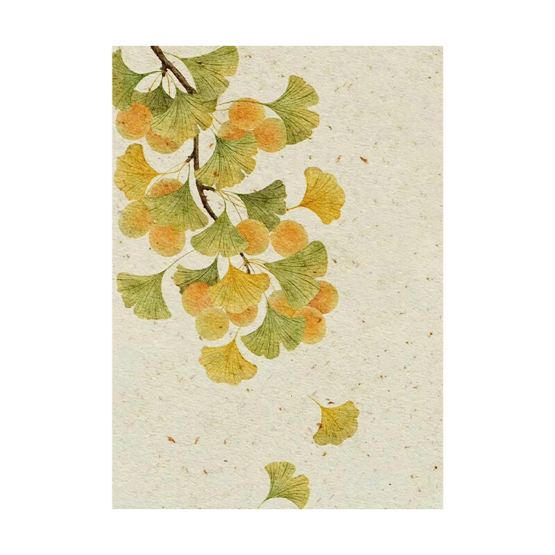 山头林村壁布装饰画玄关银杏叶新中式客厅肌理质感手绘油画简约小清新