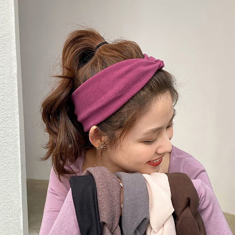 弥俏纯色宽边洗脸发带女士韩式时尚网红遮白发压发圈发捆运动束发头巾