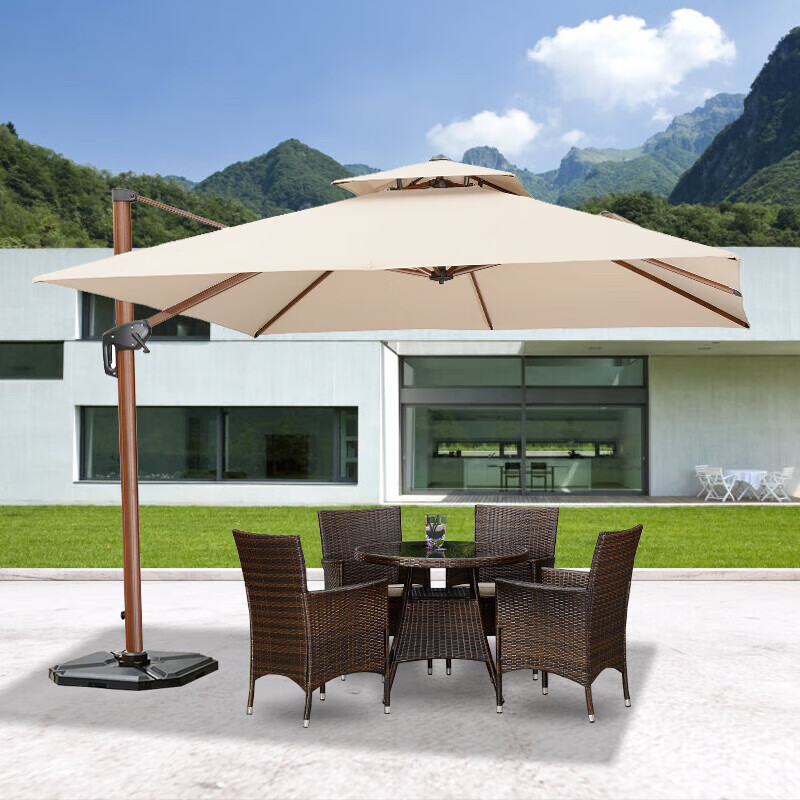 户外遮阳伞庭院桌椅伞花园木纹大太阳伞室外露台户外伞别墅罗马伞