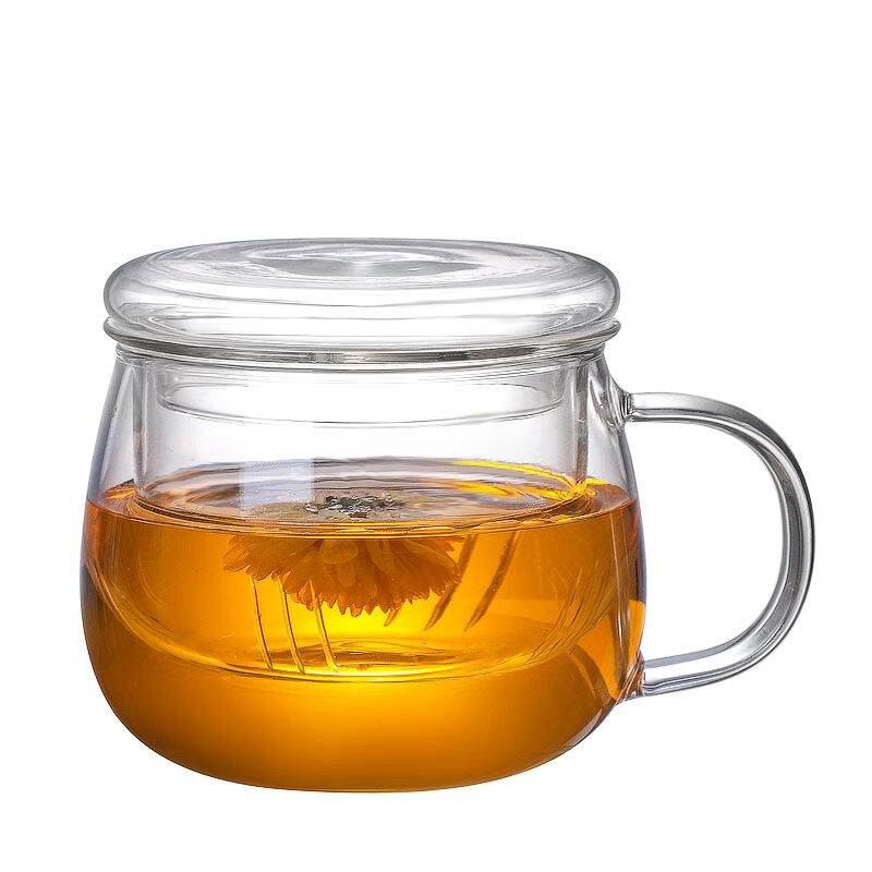 萌依儿（Mengyier）透明玻璃茶杯茶水分离过滤加厚泡花茶杯家用办公男女水杯子 350ml 透明圆趣三件杯