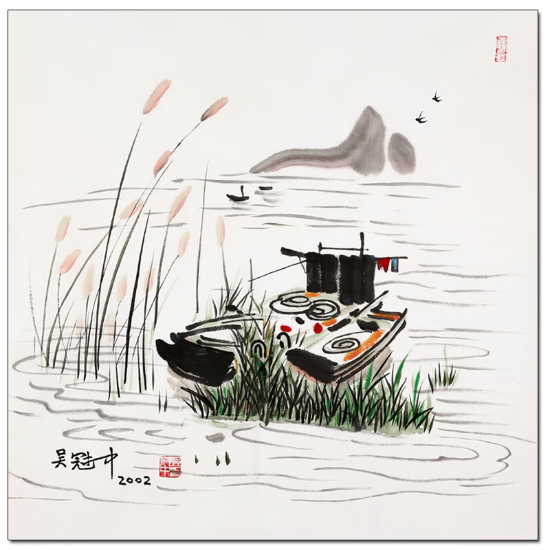 吴冠中《江南风景》手绘真迹国画书画艺术品拍卖字画水墨油画版画 68x
