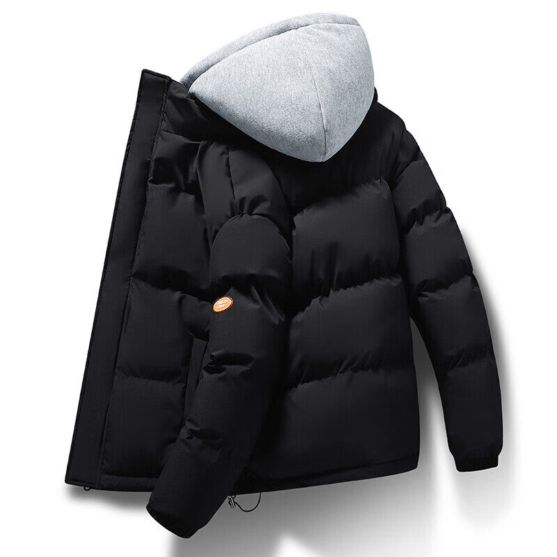 卡柏奇假两件棉服男冬季连帽外套加厚保暖御寒保暖面包服 黑色 M
