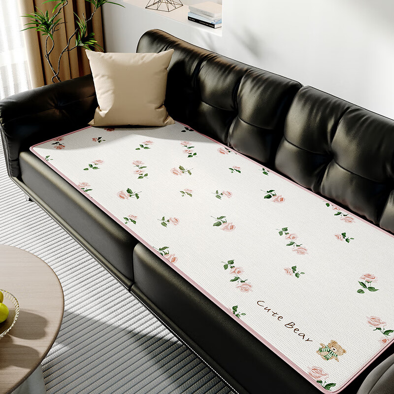 鹿婕夏天冰丝沙发垫凉感坐垫防滑凉席垫直排透气沙发座垫可定制尺寸 冰丝沙发垫-萨日胜地 80x210cm(约0.6cm厚)