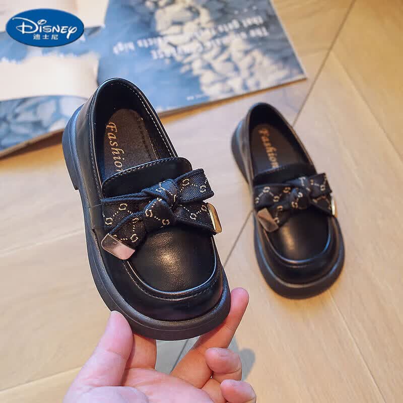 迪士尼（DISNEY）女童休闲小皮鞋2023春秋新款黑色英伦风儿童公主风单鞋女孩演出鞋 黑色 35码内长21.6cm怎么看?