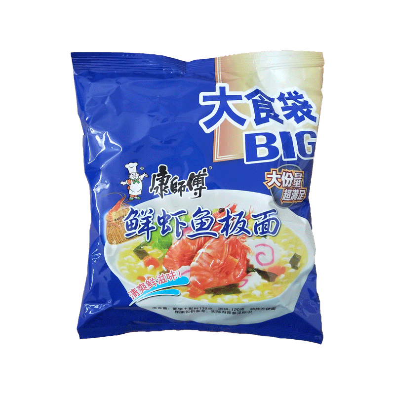 康师傅大食袋方便面鲜虾鱼板面139g*12袋/24袋装大面饼方便泡面 鲜虾