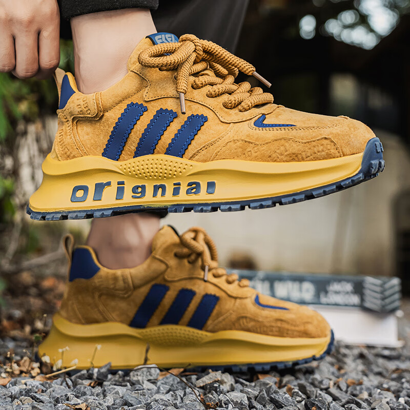 罗宾赐轻奢男鞋夏季新款老爹鞋男休闲鞋厚底增高鞋子男2026软底运动鞋 驼色 【高端男鞋】 39