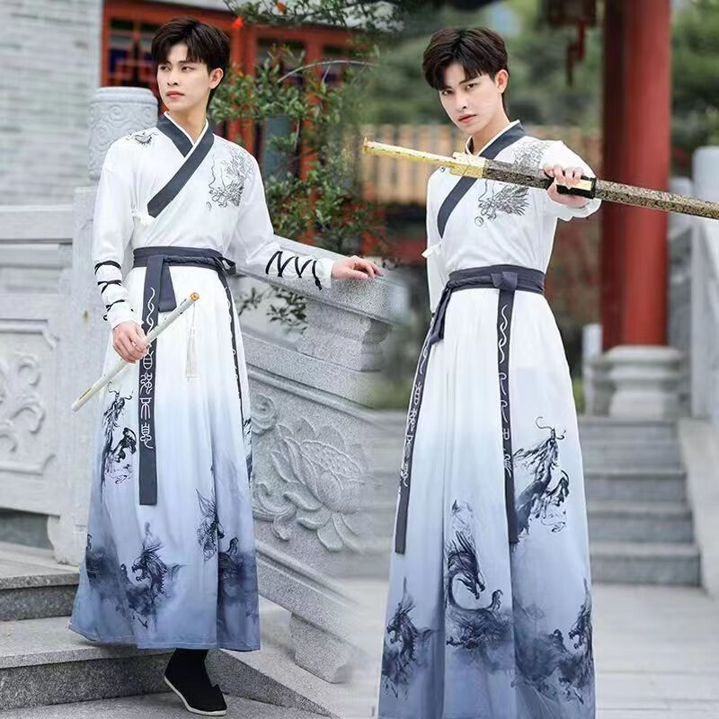 千趣韵汉服成人男女鹤莲语古装女广袖交领刺绣改良明制CP情侣套装 大龙+护腕+腰带+宝剑 2XL属于什么档次？