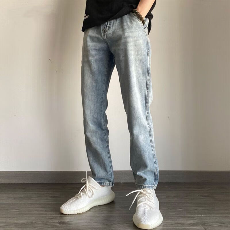 万派摩春夏yeezy搭配椰子浅色牛仔裤ins潮牌宽松潮流男士长裤 纯色