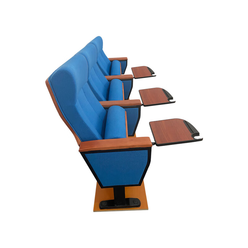 臻远 zy-lty-73 礼堂椅剧院椅会议室椅子实木蓝色带前写字板三人位