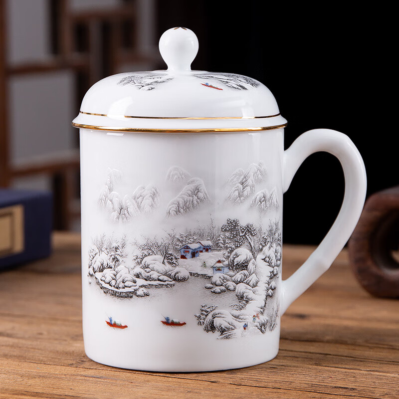 卡贝伯爵老干部茶杯景德镇陶瓷带盖水杯办公泡简约瓷杯个人杯子会议杯