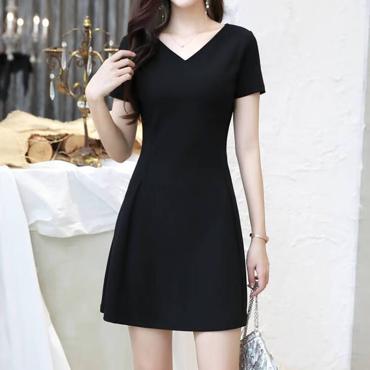妃趣猫女士黑寡妇衣服女超短超露小短裙包臀短袖赫本风小黑裙连衣裙小
