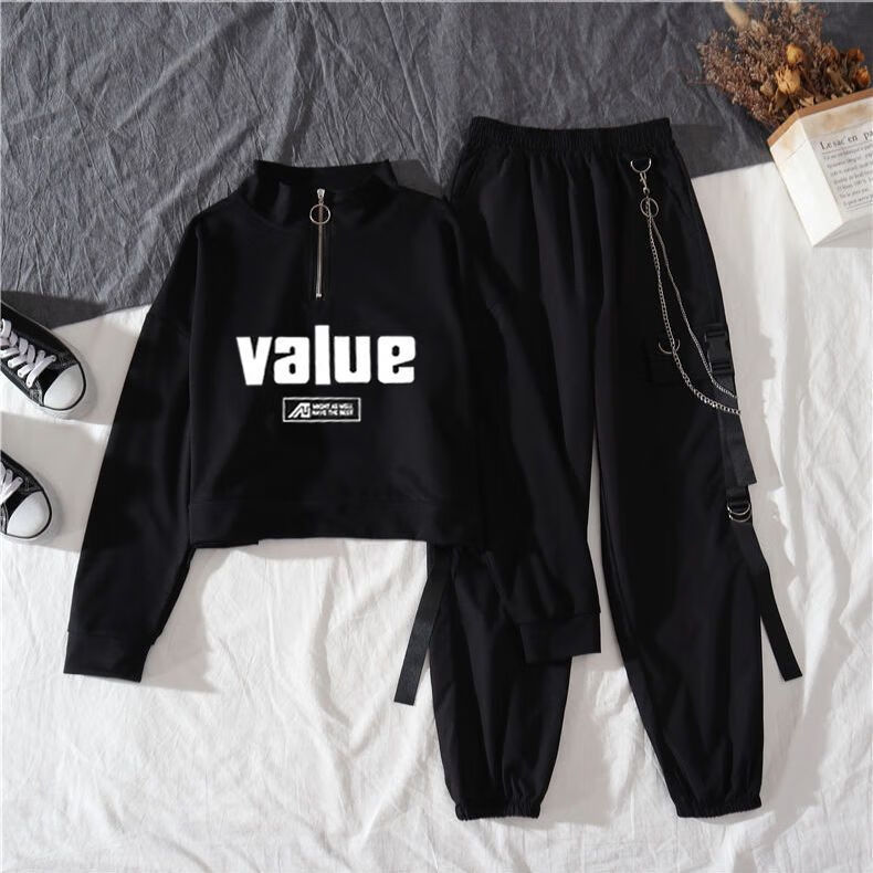 酷炫黑上衣酷帅黑色工装裤两件套 s 建议80斤以下