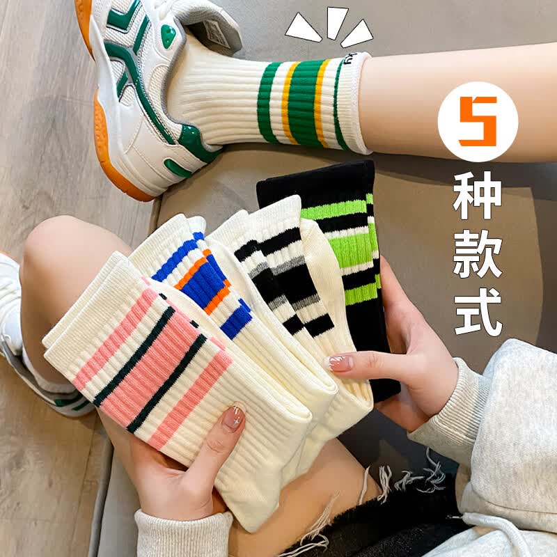 俞兆林5双袜子女士中筒袜条纹高帮长筒袜秋冬季运动ins潮袜外穿配鲨鱼裤怎么样,好用不?