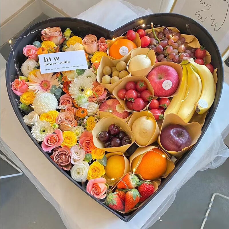 水果鲜花礼盒空盒网红爱心礼盒心形水果花盒圆形透明鲜花包装盒 黑色