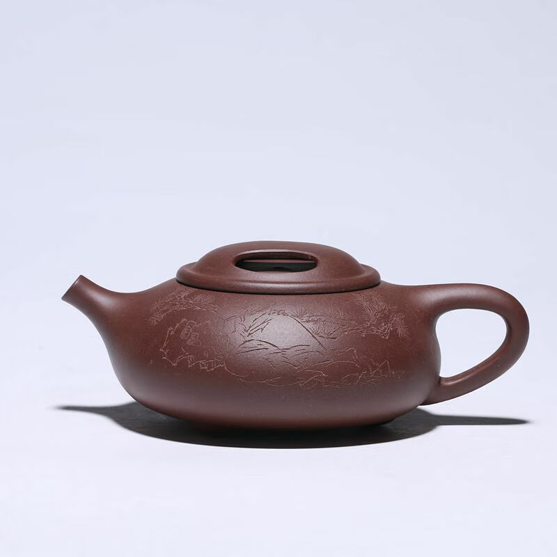 雅空宜兴紫砂壶名家纯全手工刻绘矿紫泥牛盖石瓢泡茶壶高端功夫茶具