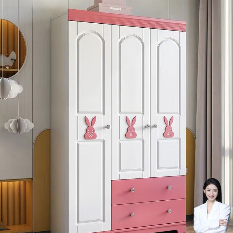 小衣柜简约现代经济型推拉门大衣橱 2门款120高80宽40深 粉色兔图案