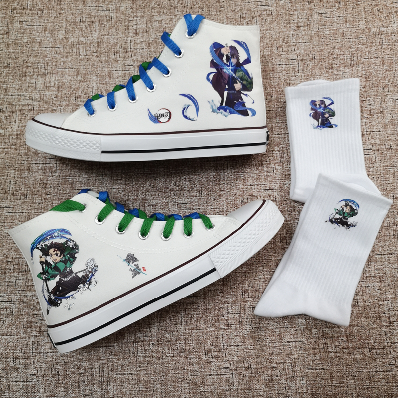 鬼灭之刃炭治郎鞋 回力鬼灭之刃帆布鞋高帮男潮流鞋炭治郎动漫鞋子