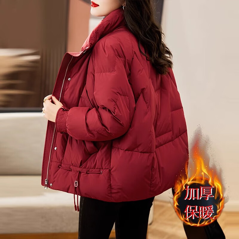 莎妮朵罗大码女装外套女胖mm秋冬棉服女大衣胖人显瘦款保暖棉衣宽松20561 酒红色 厚款 预售7天发货 4XL 建议170-190斤穿着