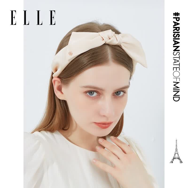 ELLE发箍女生秋冬春夏季时尚发饰高颅顶高级感蝴蝶结情人节礼物 香槟色