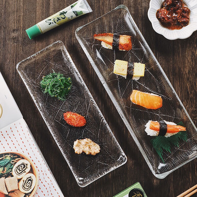 格娜斯（CRISTALGLASS）日式寿司盘子长条盘点心盘创意小吃盘西餐盘刺身盘长碟子日式餐具 大号+小号