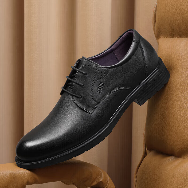 红蜻蜓舒适商务休闲时尚系带皮鞋男士正装德比婚鞋 WTA73761 黑色 42