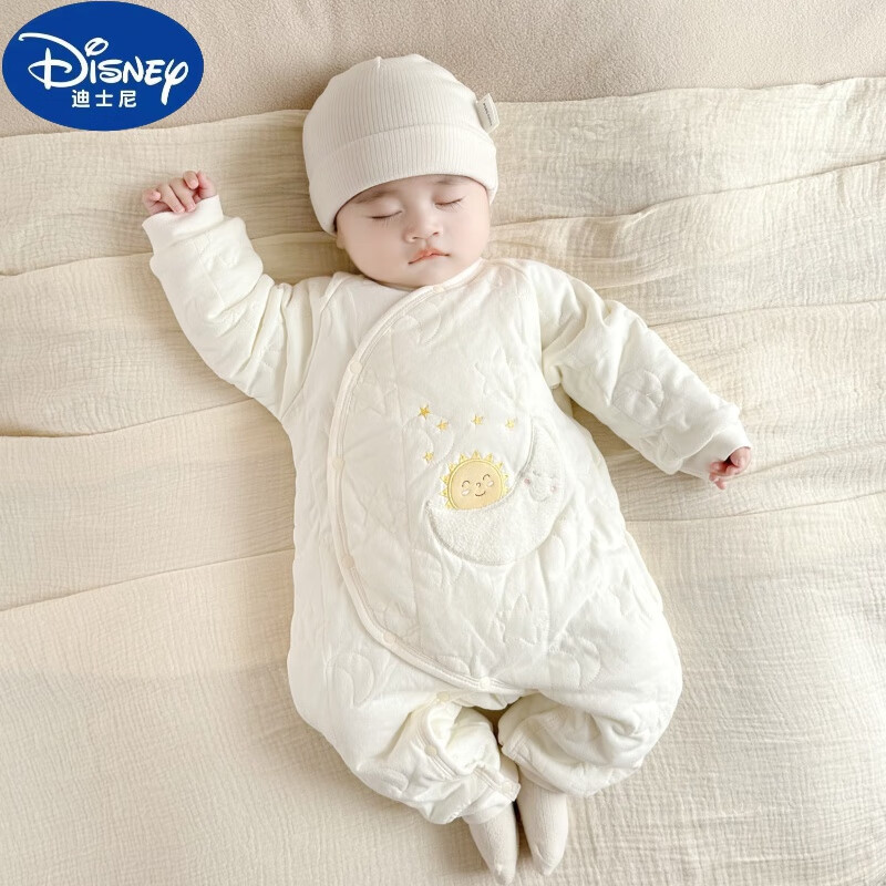 百亿补贴：迪士尼（Disney）秋冬季宝宝连体衣婴儿护肚棉衣新生儿保暖月子服宝宝夹棉加厚哈衣 米色 棉花糖棉衣 66cm 82元