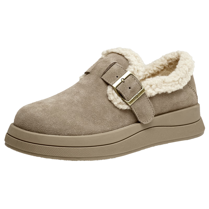 紅蜻蜓毛毛鞋女冬款厚底加絨勃肯鞋雪地靴棉鞋WTC44660 灰色 37