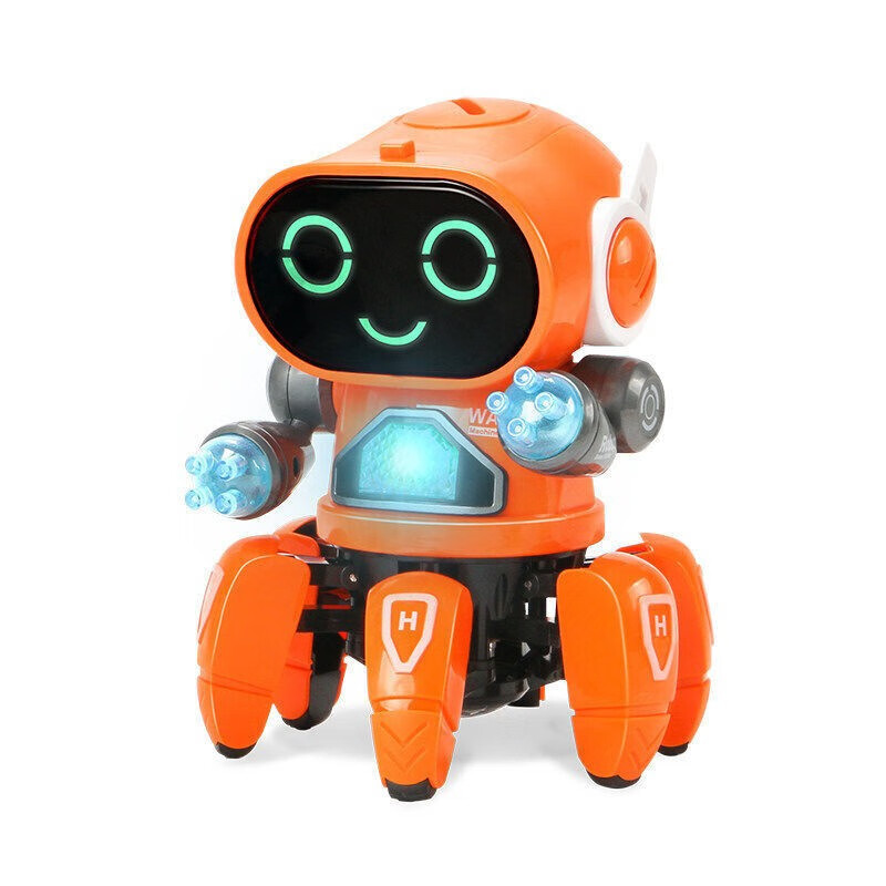 儿童电动玩具跳舞六爪鱼机器人玩具灯光音乐机器人玩具 节日礼物 橙色干电池版