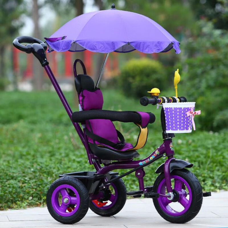 车2一岁婴儿宝宝手推车幼儿自行车3岁童车 o42-葡萄紫钛空轮护栏伞 20