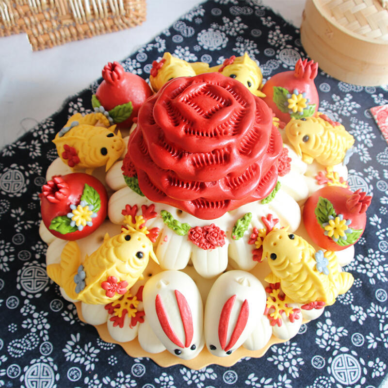 虎钢馋胶东花饽饽寿桃馒头生日老人母妈妈寿包中式蛋糕花馍馍 【富贵