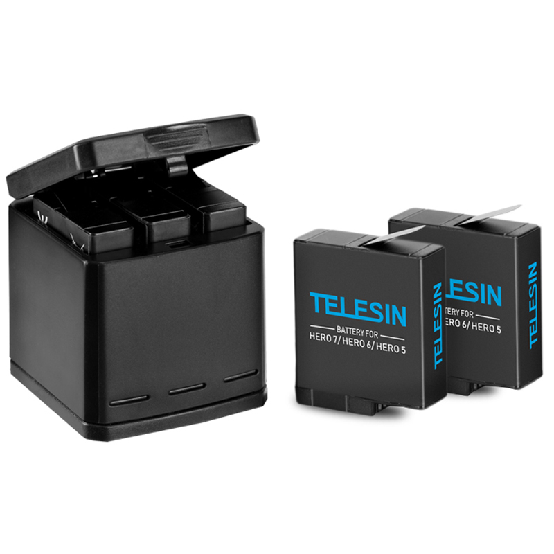 TELESIN GoPro电池充电器hero8 7 6 5配件两电一充收纳电池