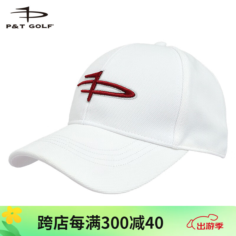 P&TGOLF美国P&TGOLF 高尔夫球帽遮阳帽帽围可调透气户外防晒帽子吸汗男女 白帽红标（M1803）