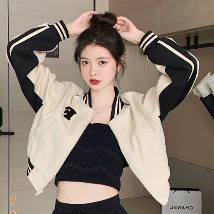 骄拓小个子女生设计感开衫外穿慵懒风美式复古学院风棒球服女辣妹穿搭