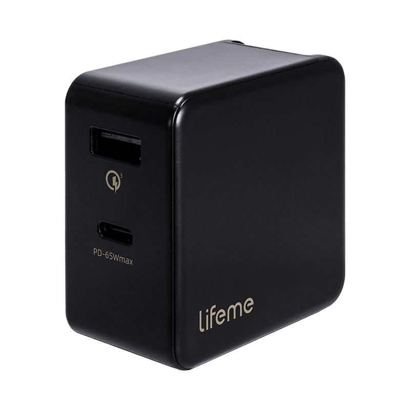 魅蓝 lifeme PD65 氮化镓充电器 Type-C/USB-A 65W 黑色