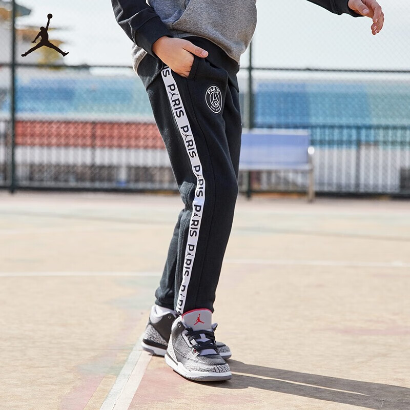 Nike Air Jordan 耐克童裝兒童加絨褲子新款男女大童長褲運動褲12-13歲160/66正黑色