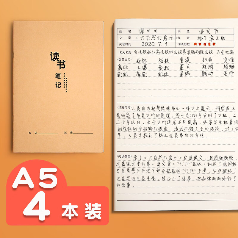 读书笔记本摘抄本好词好句摘记本小学生用摘录阅读摘记笔记读后感记录