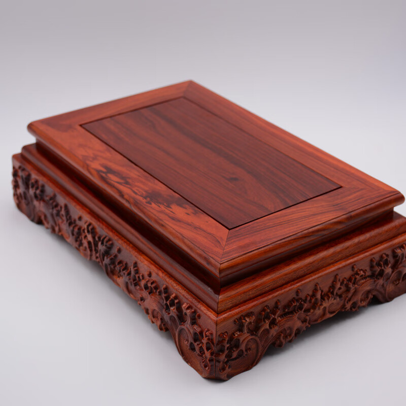 卫亮红檀木水浪浮雕奇石假山鱼缸盆景花瓶红木工艺品实木摆件佛像底座