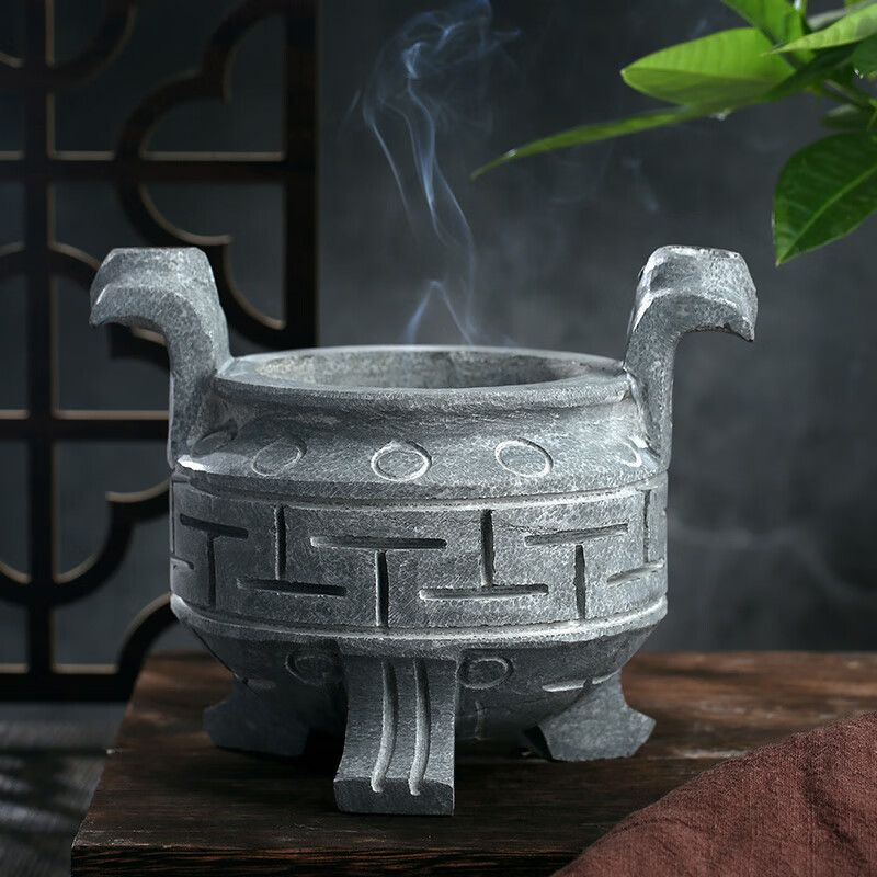 梓权石香炉天然石材石雕石头青石香炉家用方形圆形墓园墓地墓前寺庙石