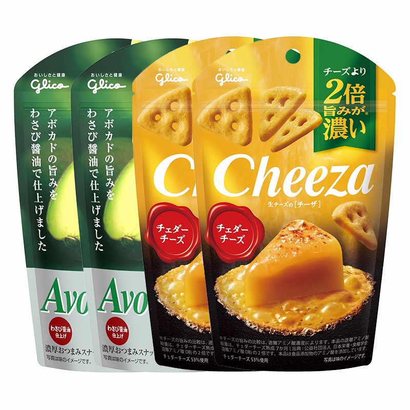 4包装 日本进口零食glico固力果格力高芝士饼烟熏干奶酪味三角饼干