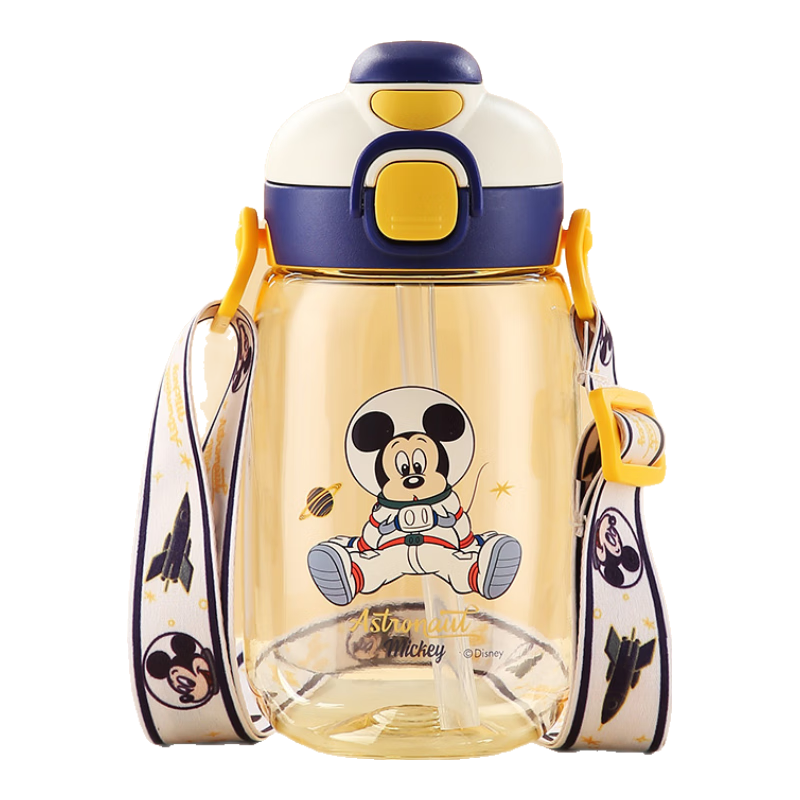 Disney 迪士尼 儿童水杯带吸管 tritan夏季可爱双饮塑料壶幼儿园男女小学生户外便携弹盖直550ML8082