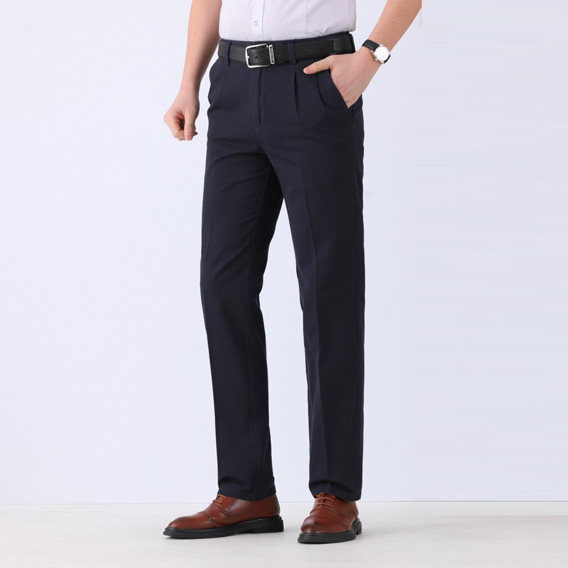 驰琴男士纯棉休闲裤春夏装薄款高腰双褶宽松男裤长款商务夏季薄款