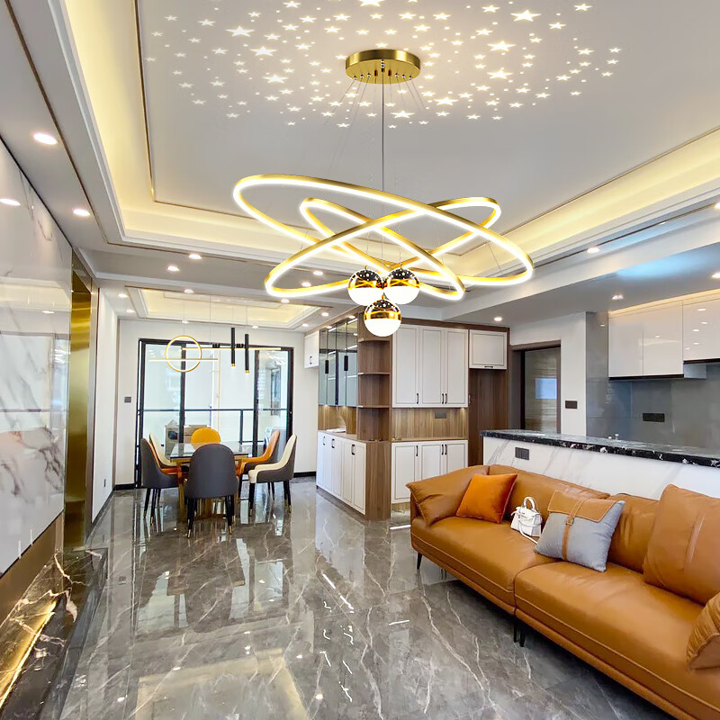 2022年新款北欧创意星空灯卧室餐厅吊灯 轻奢金2圈60 80cm/单色白光