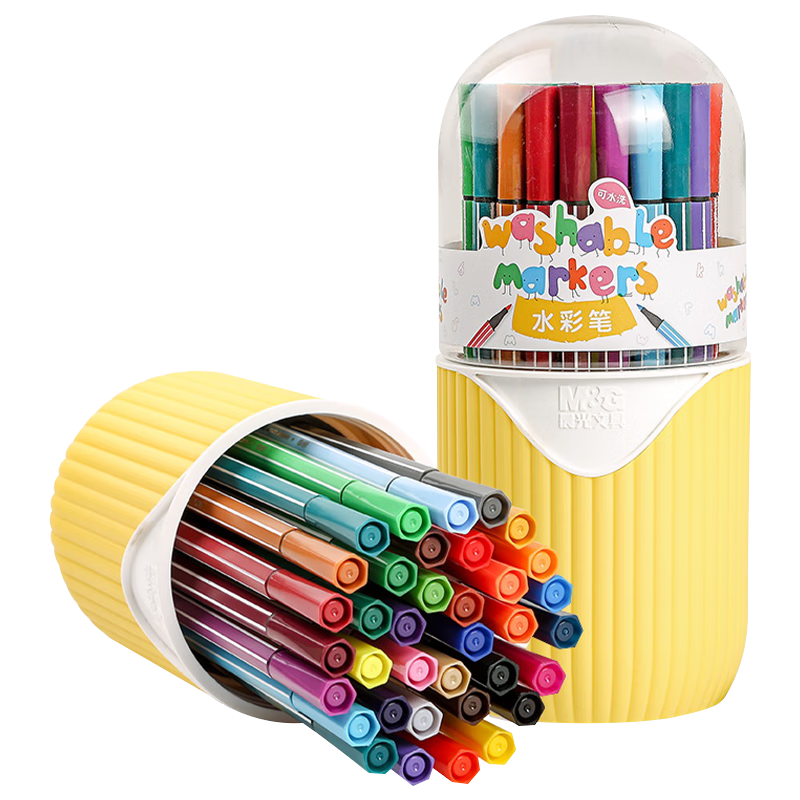 晨光(M&G)文具36色六角杆水彩笔 儿童可水洗大容量幼儿园创作画笔 PP盒装涂鸦画笔 36支/筒 六一礼物生日手工
