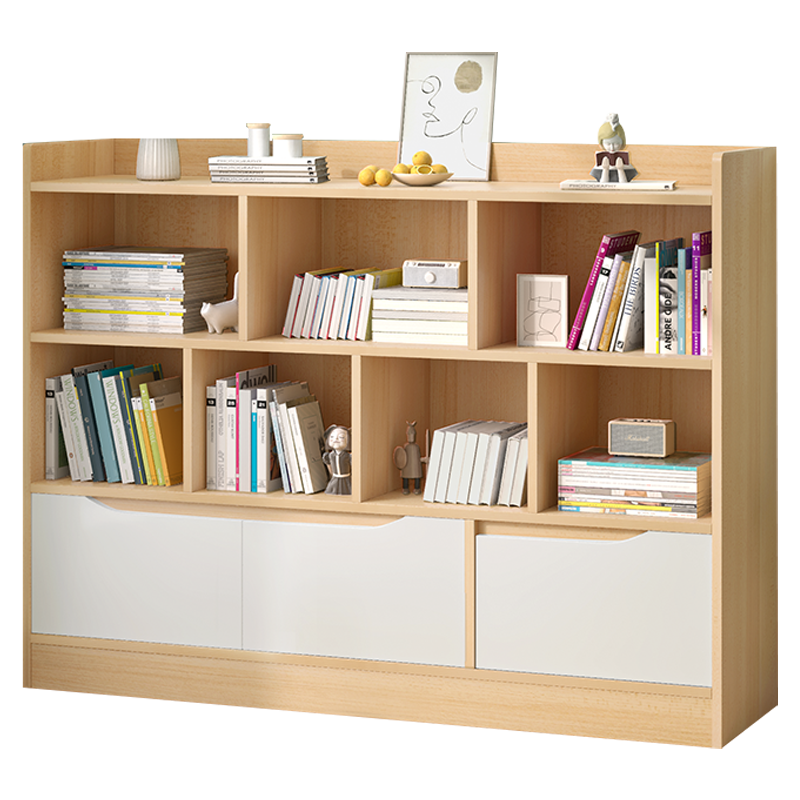 佳家林落地书柜架子省空间大容量多功能学生书房书架柜时尚简约多层置物落地柜子 两门暖白色80cm