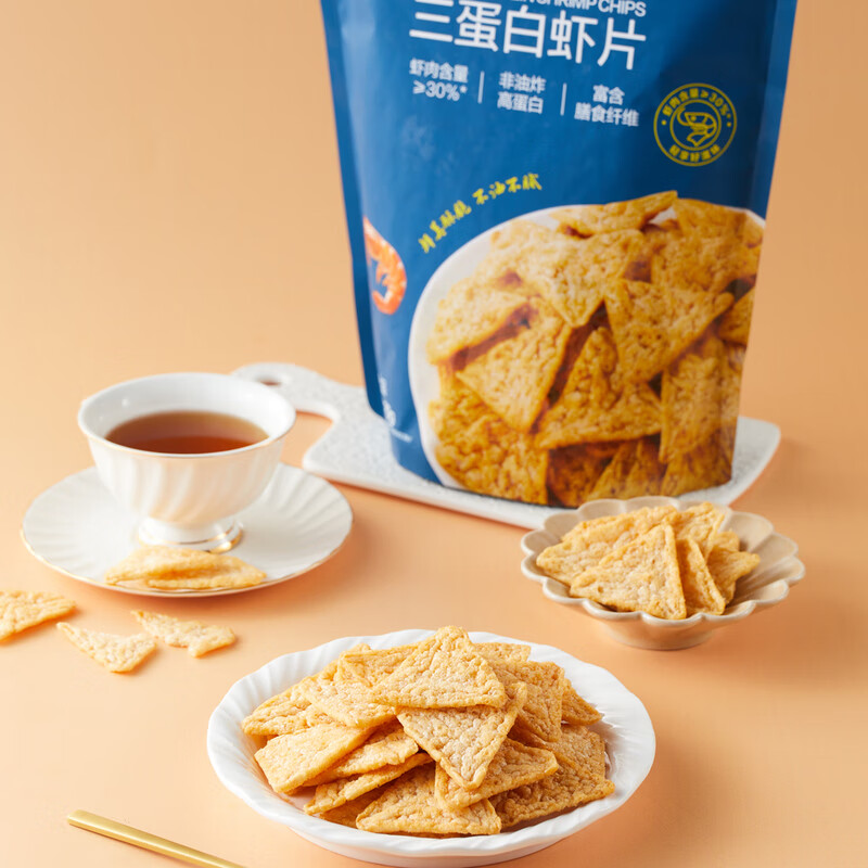 盒马MAX 三蛋白虾片 原味 青芥末味 320g 非油炸含膳食纤维 原味 320g*1袋 袋装